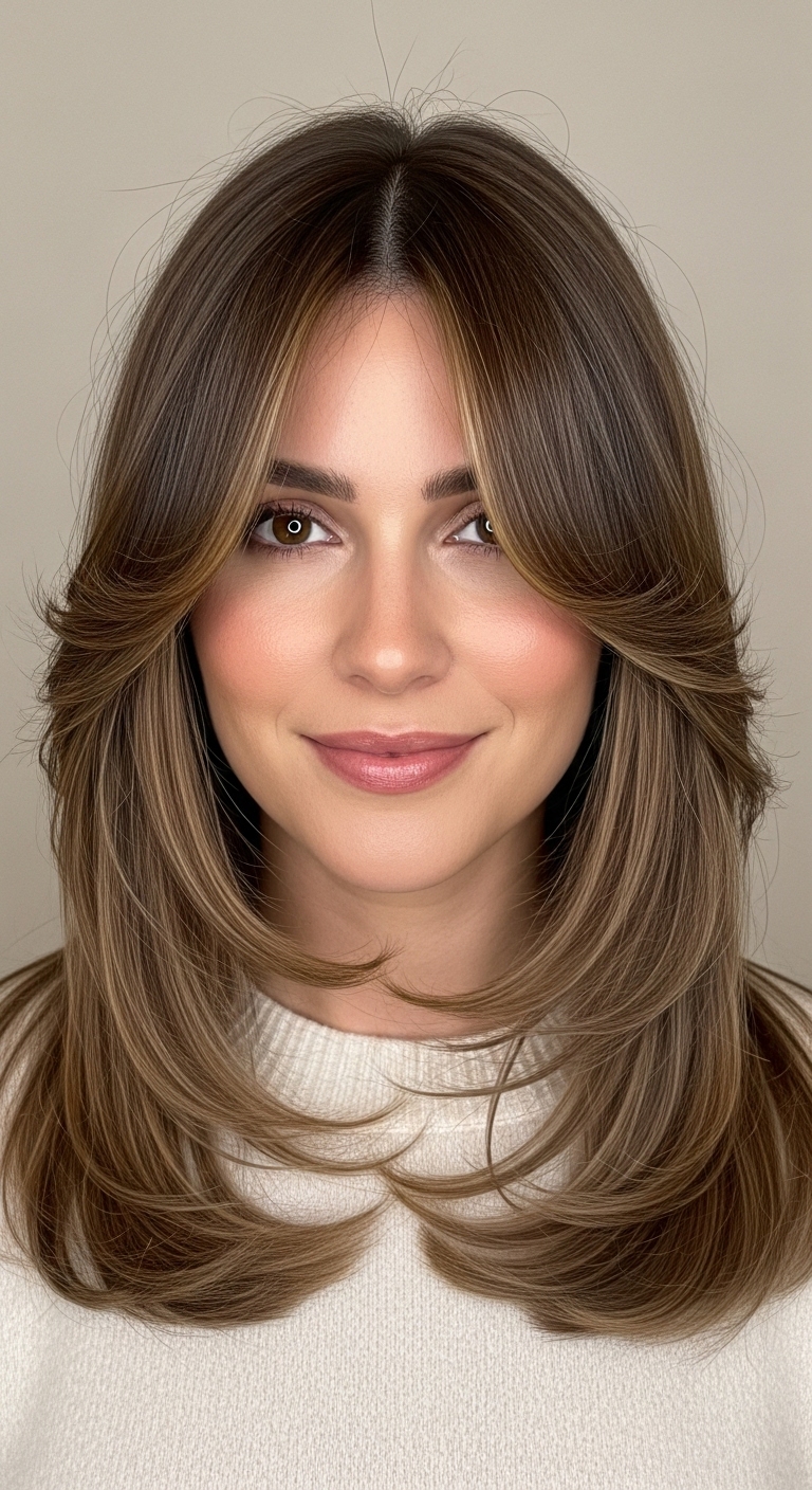 90s Layered Blowout with Curved Curtain Bangs