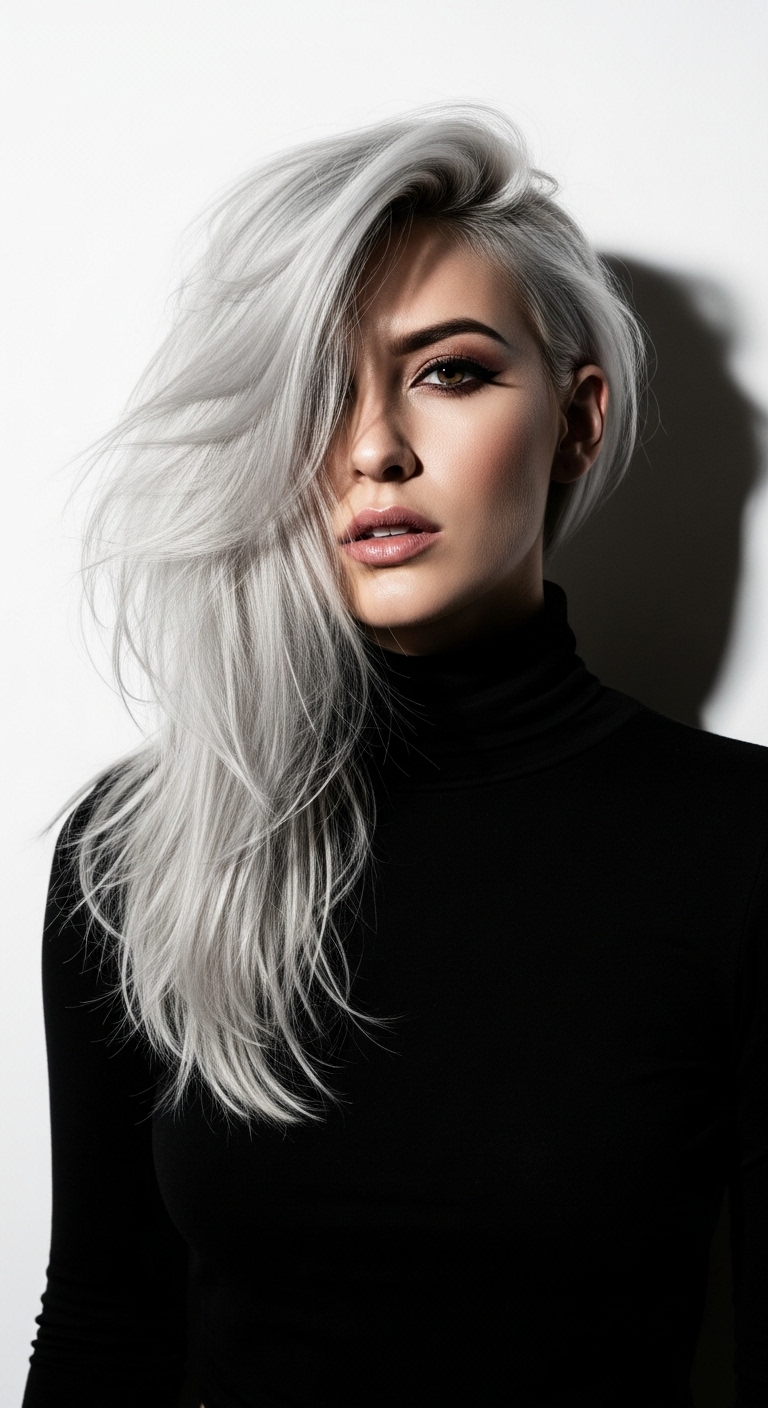 Icy Silver Side-Swept Voluminous Blowout