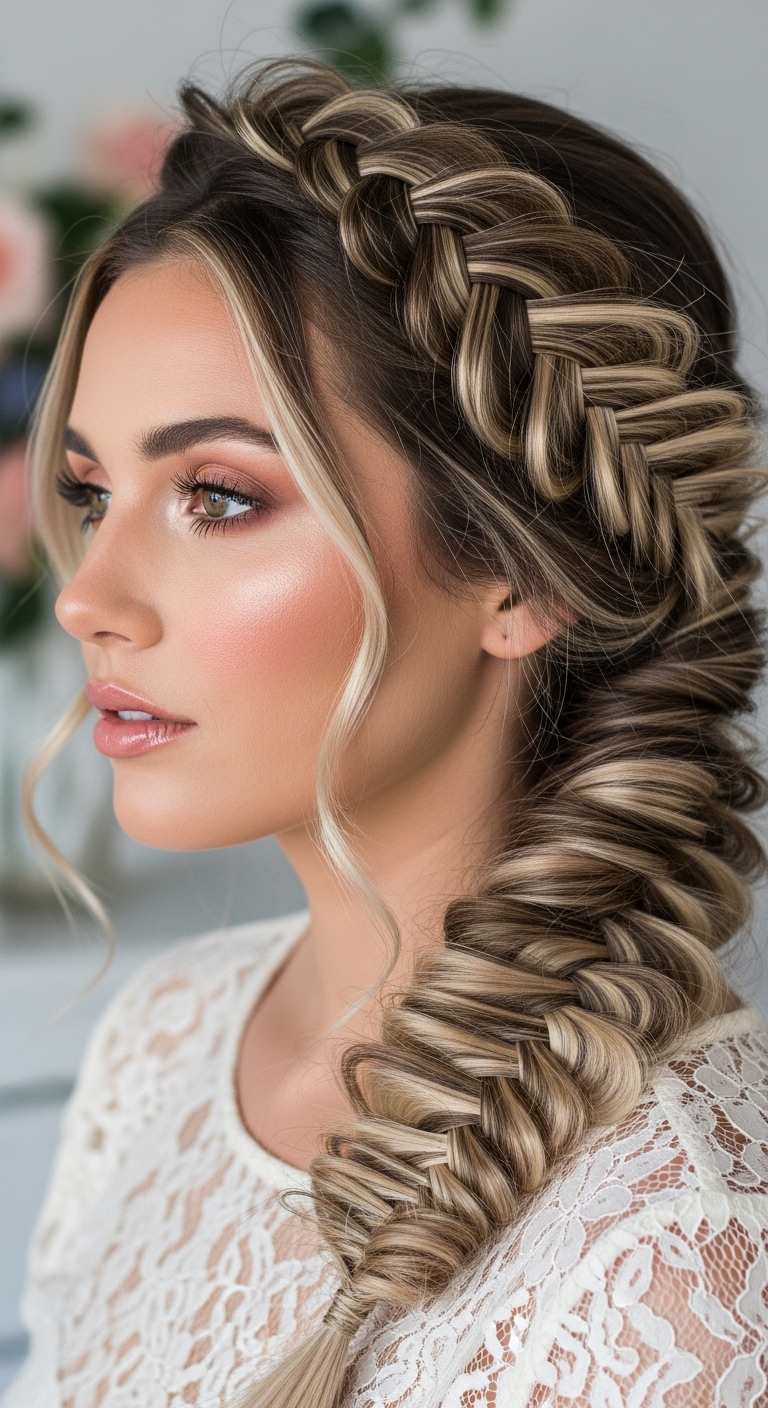 Dimensional Crown Dutch Fishtail Braid with Tendrils