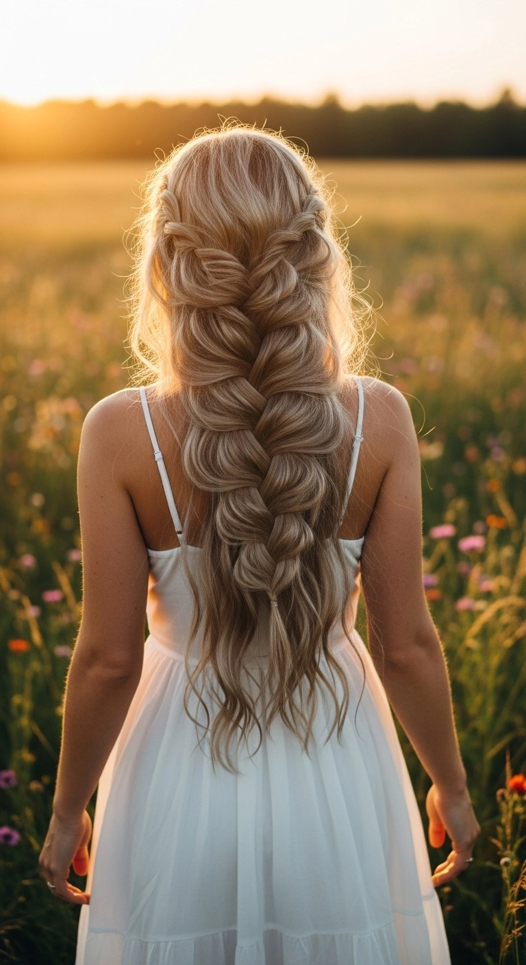 Bohemian Pancaked Dutch Braid on Long Dimensional Blonde Hair