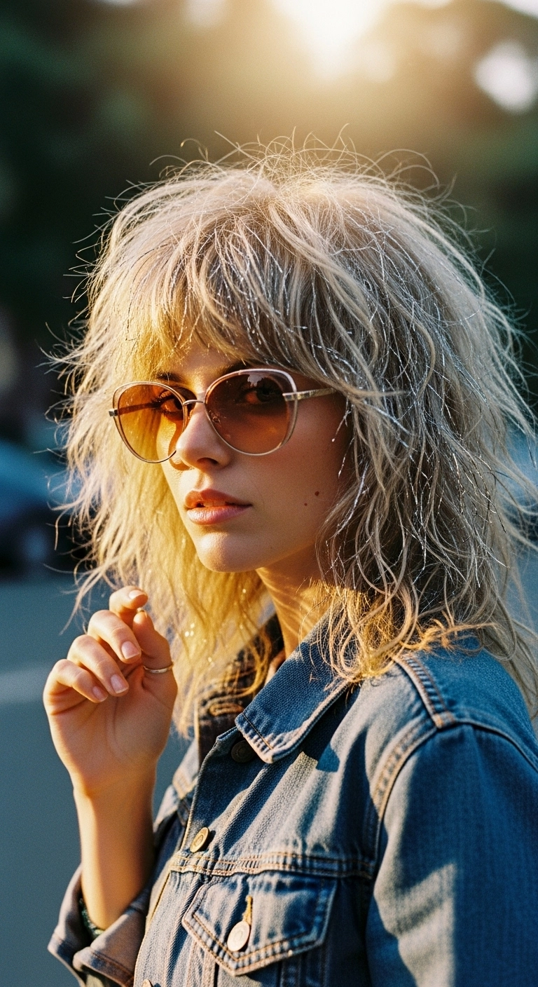 70s Rocker Shag with Silver Hair Tinsel Accents