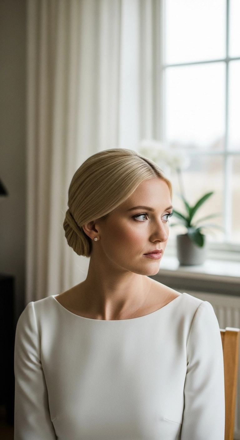 Sleek Center-Parted Low Bridal Chignon