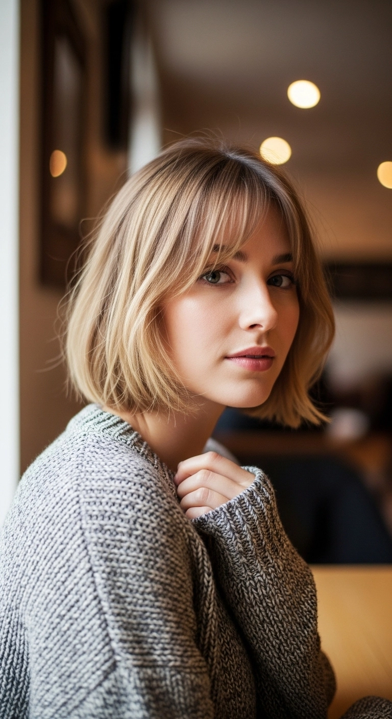 Chic Parisian Bob with Wispy Curtain Bangs