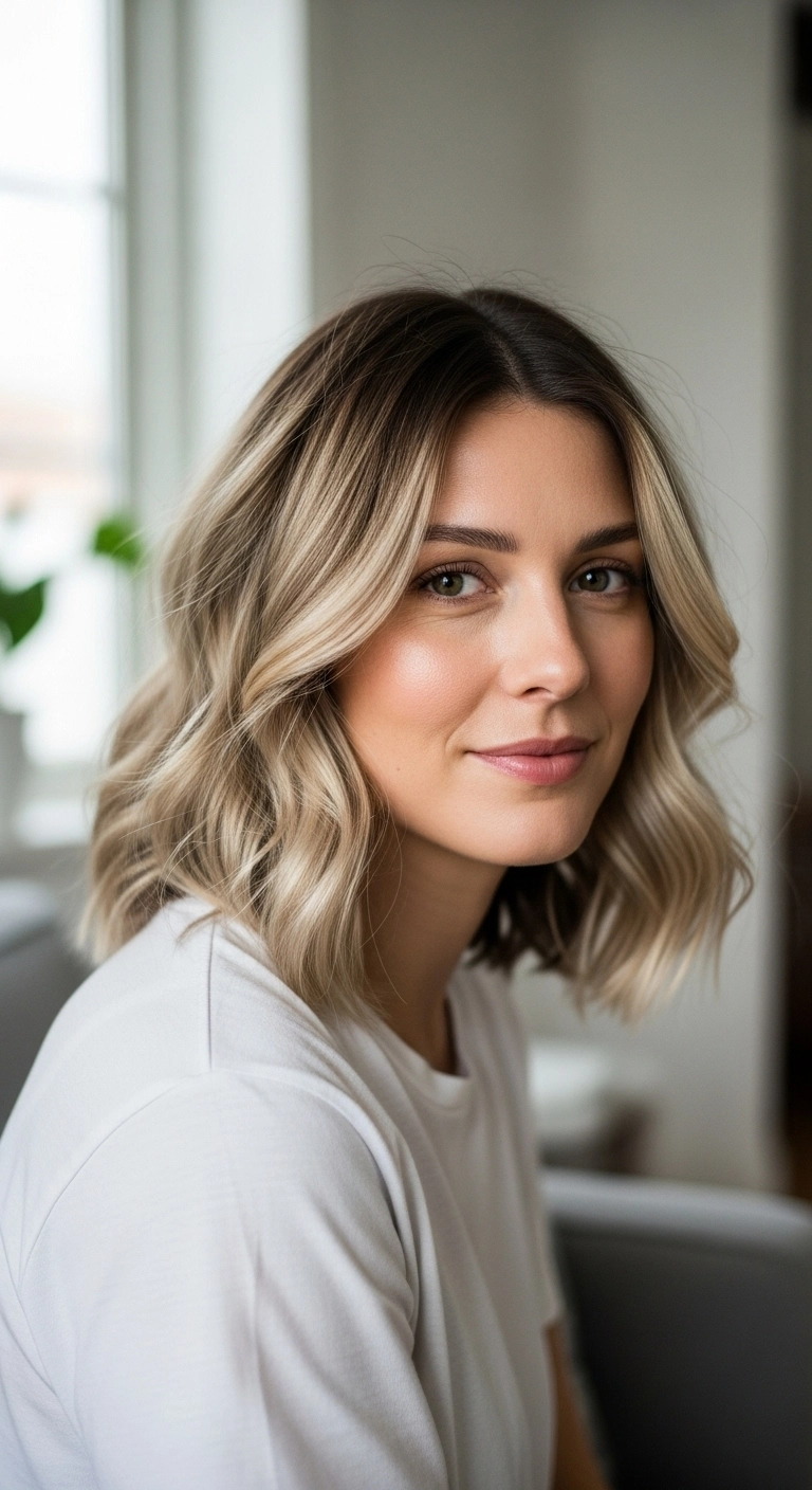 Sun-Kissed Shadow Root Wavy Lob