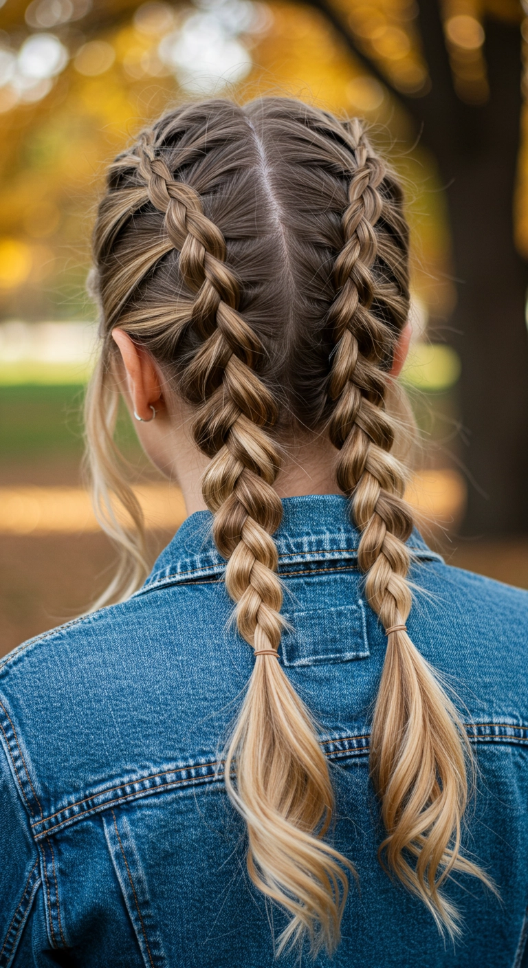 Double Dutch Braided Pigtails with Balayage Highlights