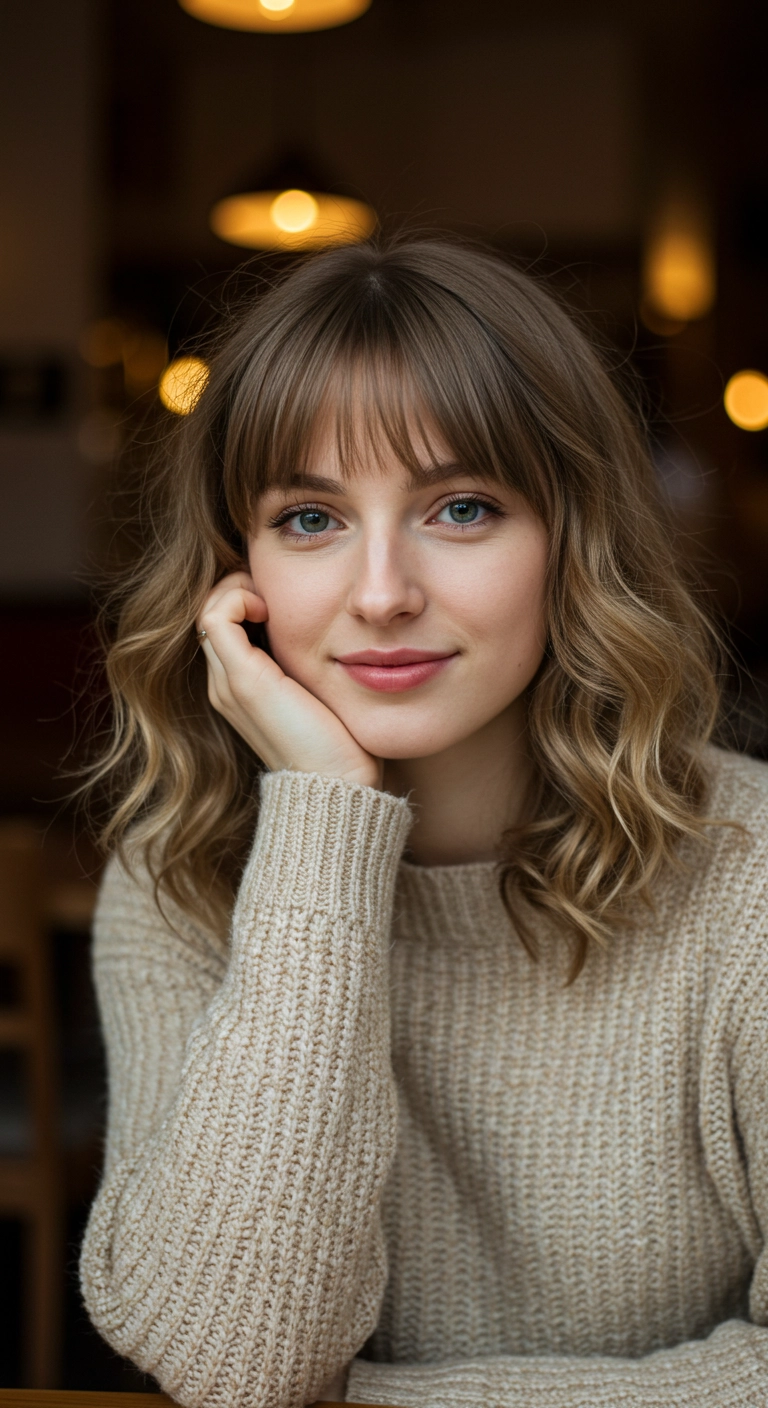 Lived-In Wavy Lob with Wispy French Bangs