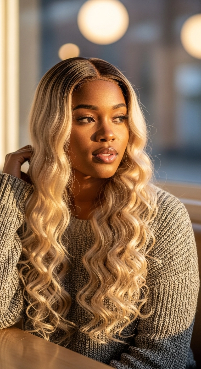 Shadow Root Platinum Blonde Cascading Waves