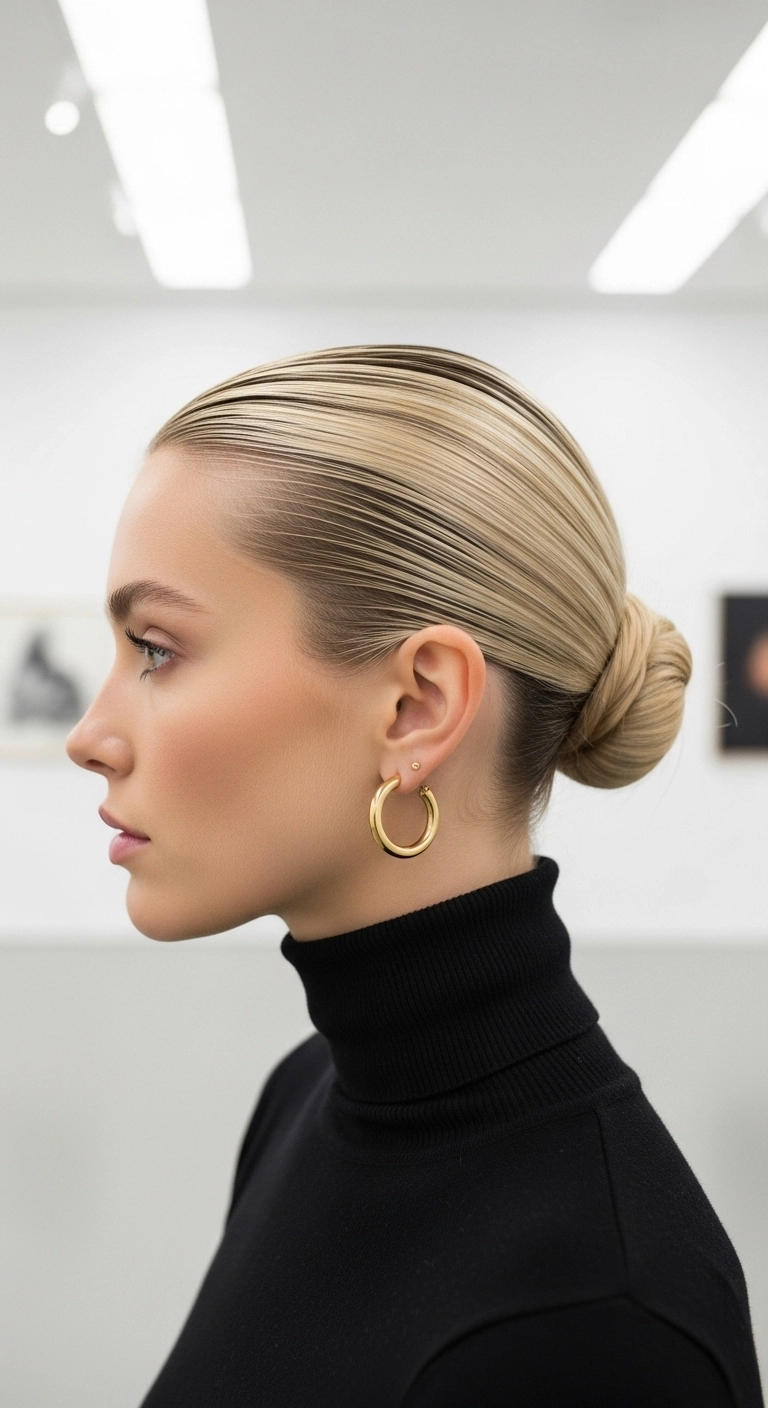 Sleek Combed-Back Low Chignon Bun