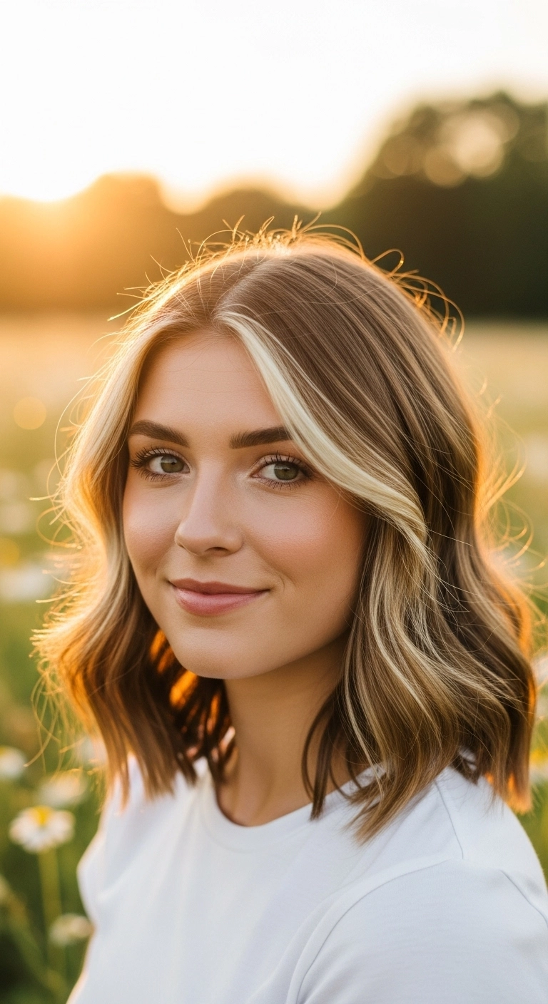 Wavy Collarbone Lob with Bright Blonde Money Piece