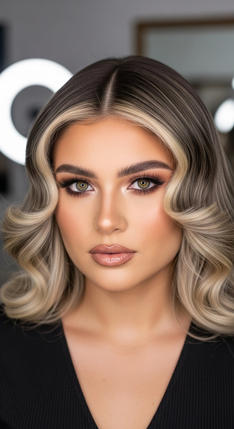 Sculpted Retro Lob with Ash Blonde Money Piece