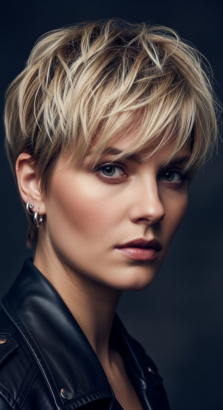 Piecey Textured Blonde Pixie with Shadow Root