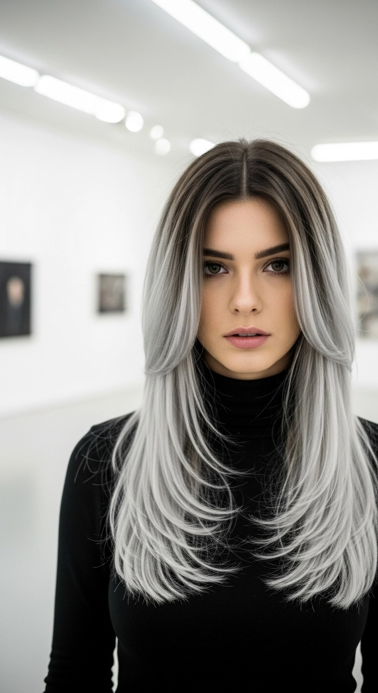 Icy Silver Root Melt with Face-Framing Butterfly Layers