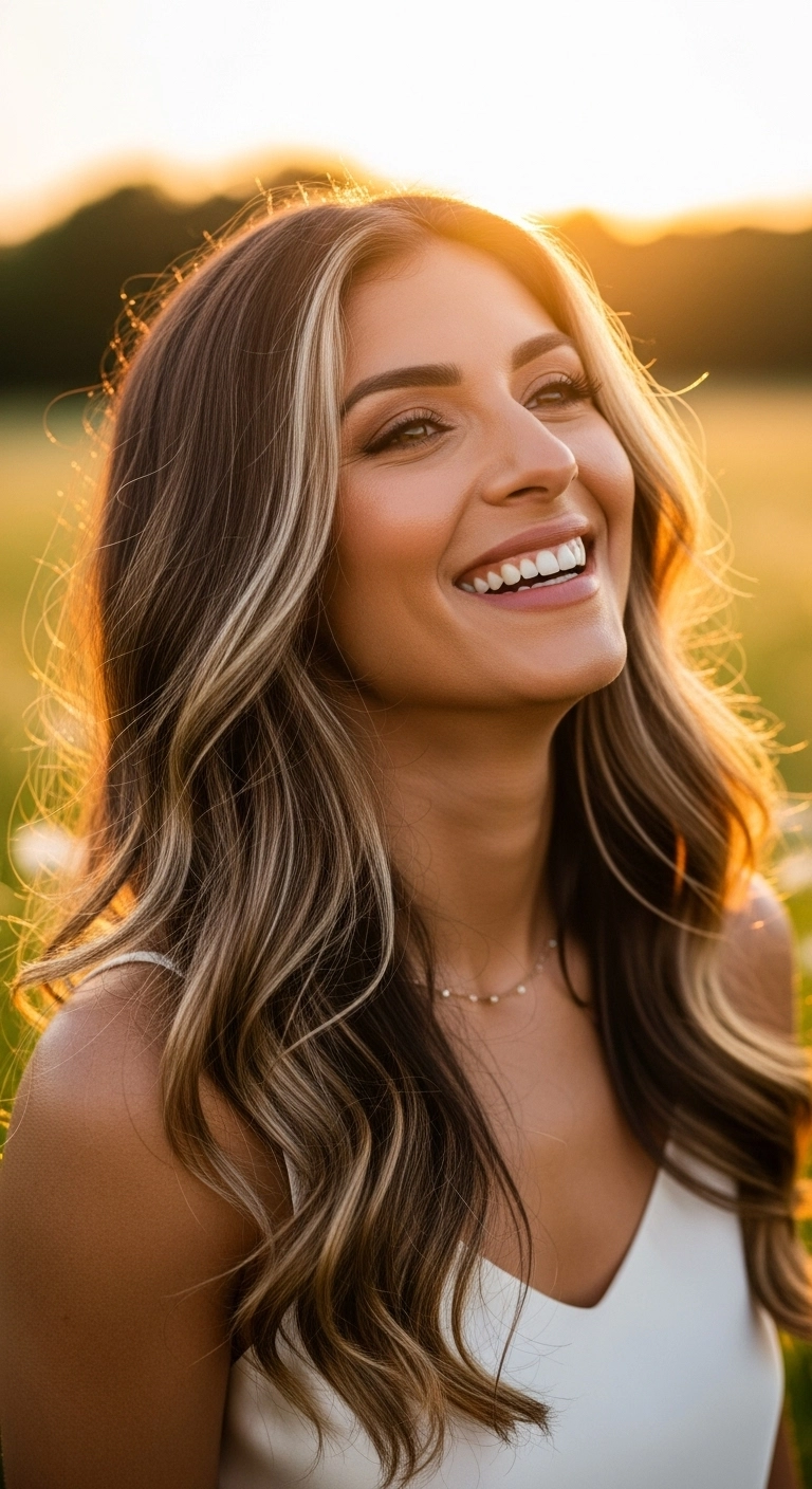 Sun-Kissed Brunette with Blonde Face-Framing Money Piece