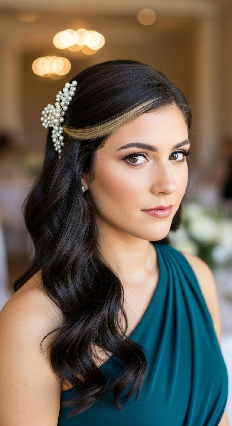 Side-Pinned Hollywood Glam Waves with Blonde Money Piece