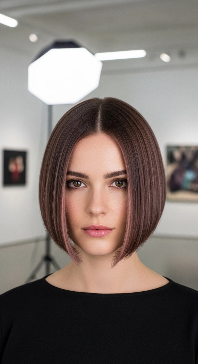 Sleek Inward-Curved Bob with Rose Gold Face Frame