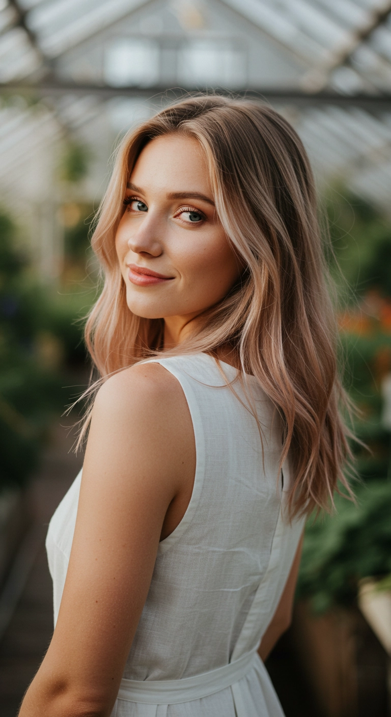 Mushroom Blonde Balayage with Face-Framing Blowout