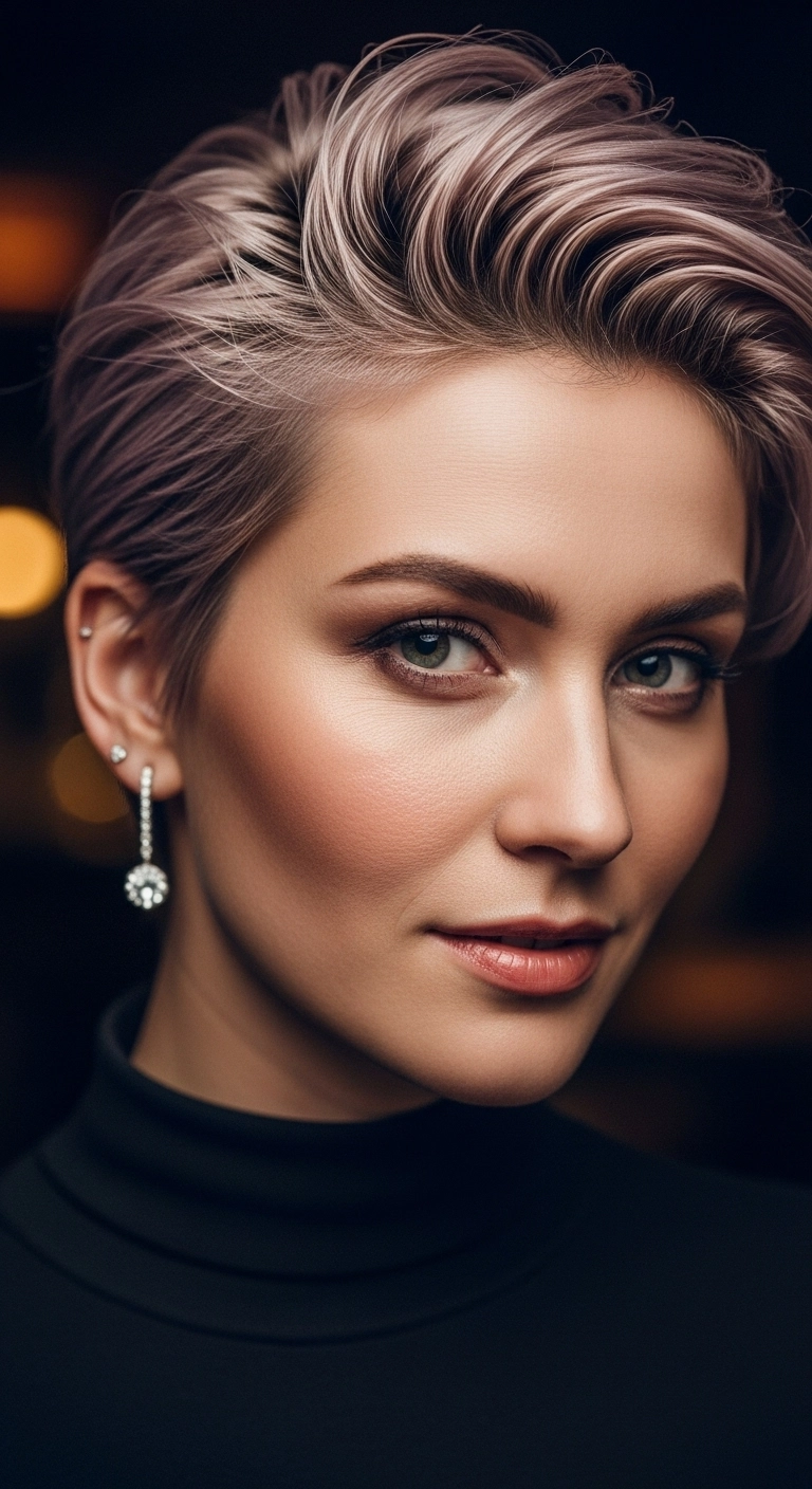 Swept-Back Rose Quartz Voluminous Pixie