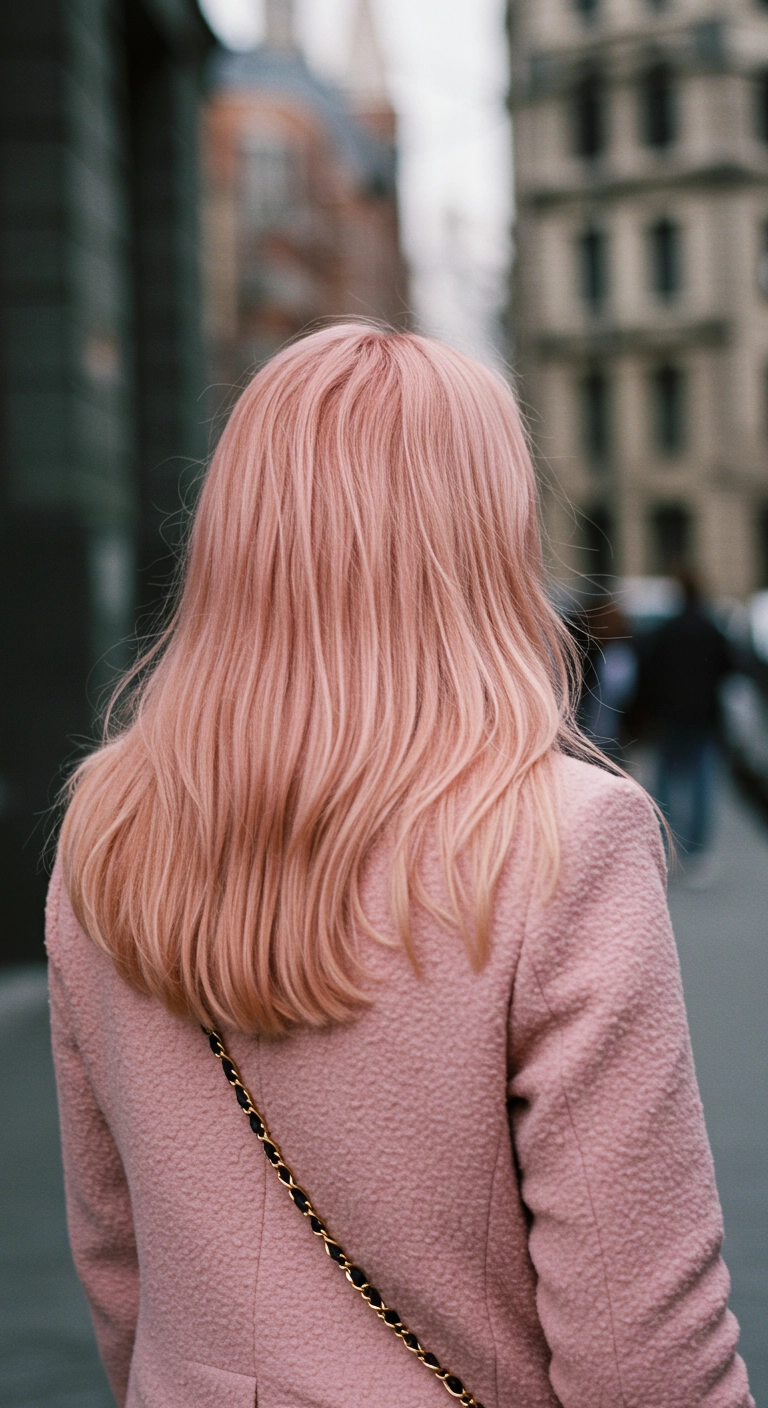 Soft Pastel Pink Blowout on Long Layered Hair