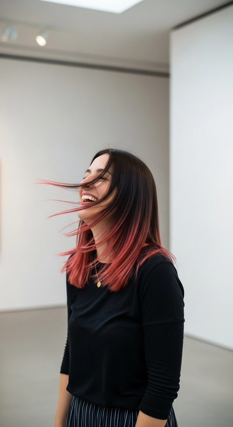 Dark Brunette to Dusty Rose Ombre Lob