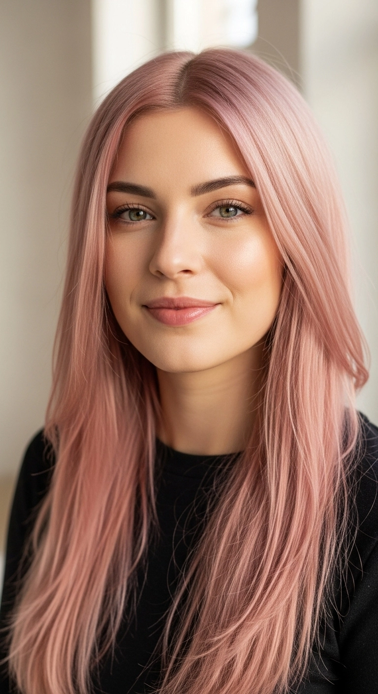 Silky Pastel Pink Blowout with Soft Face Framing