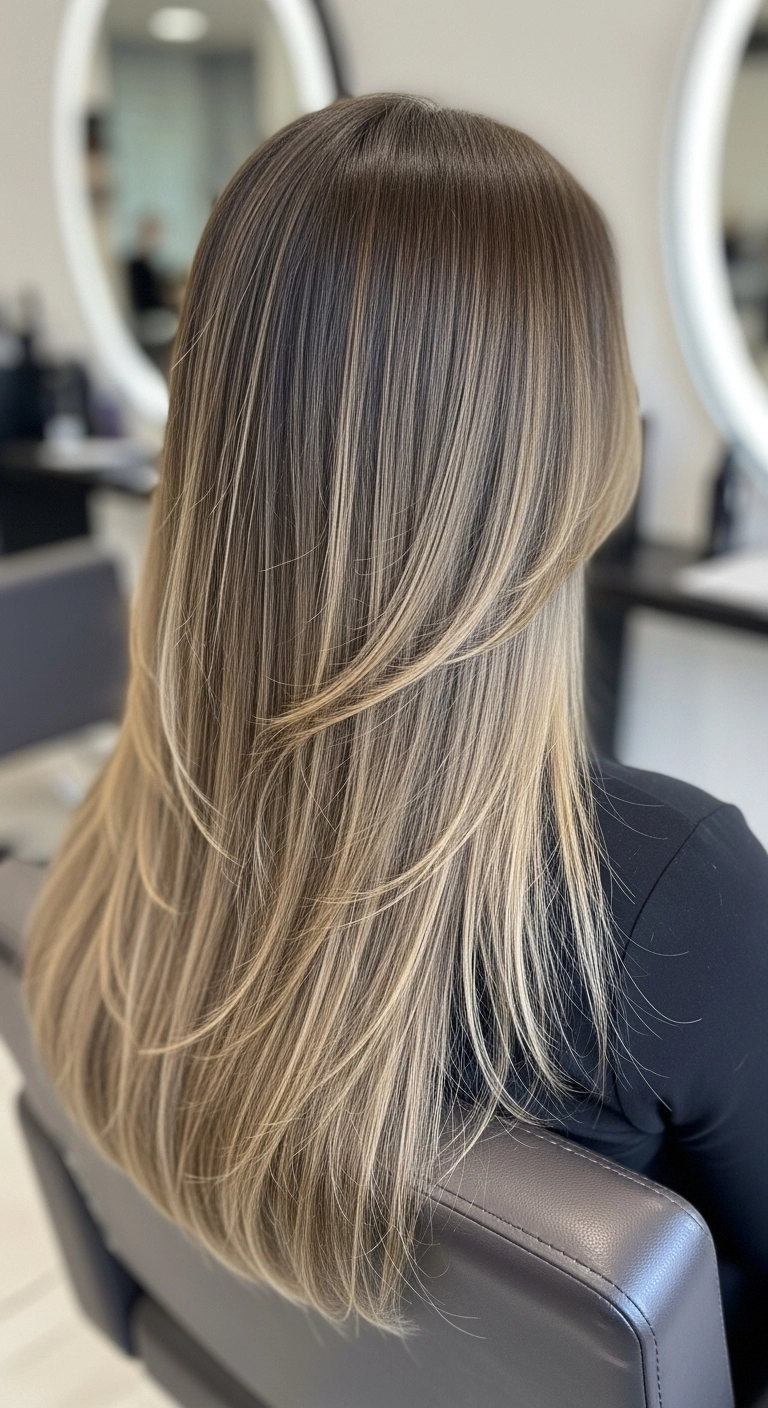 Cool Ash Blonde Babylights with Flowing Long Layers