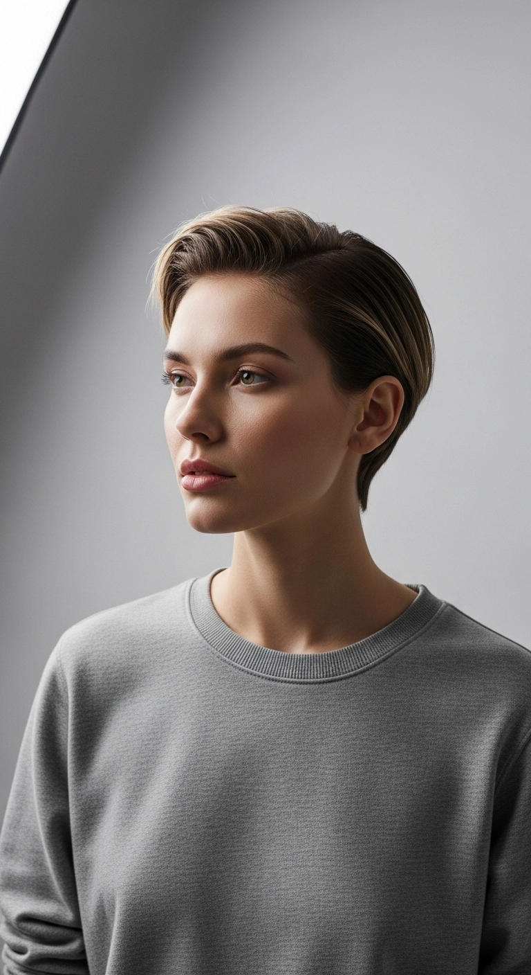 Chic Side-Swept Ash Brown Pixie Cut