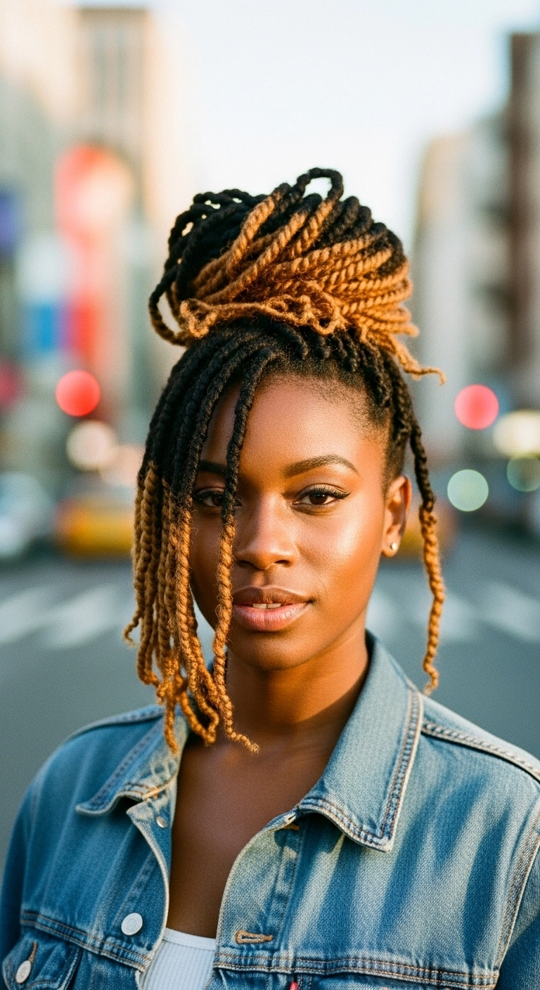 Half-Up Ombre Marley Twists Top Knot