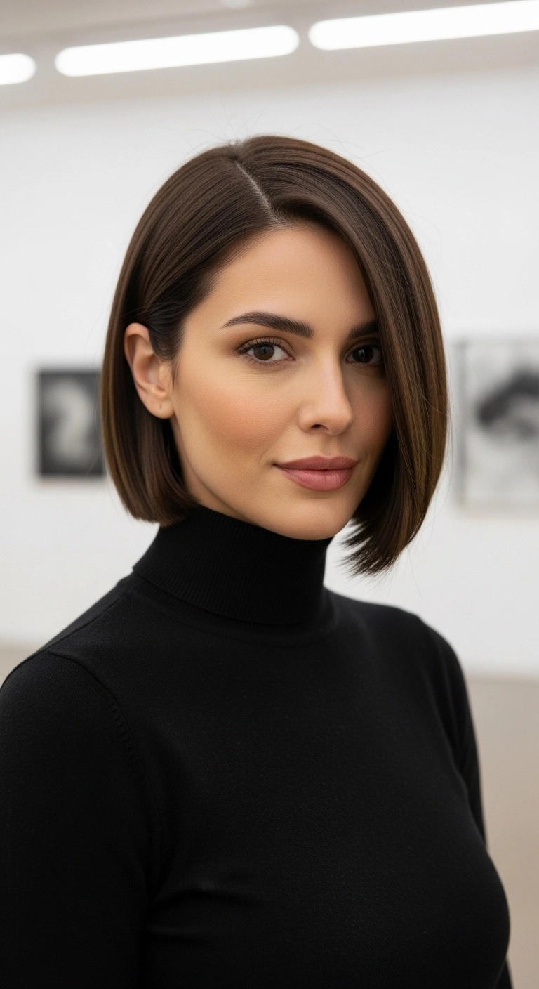 Sleek Deep-Parted Chocolate Blunt Bob
