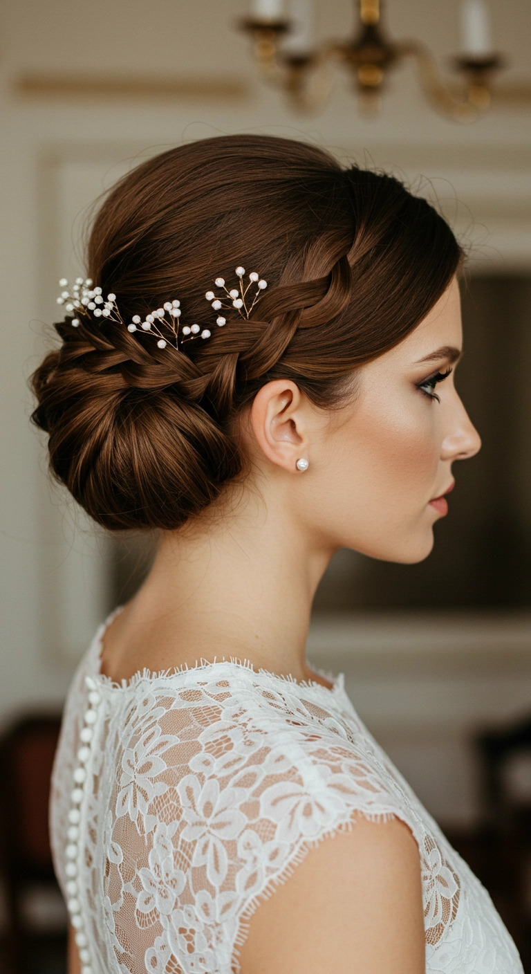 Elegant Braided Low Chignon Bridal Updo