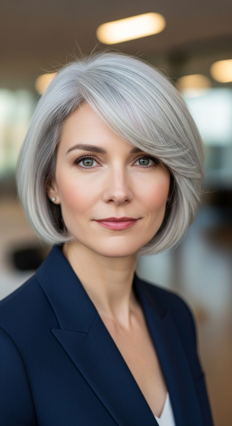 Polished Silver Side-Swept Chin Bob