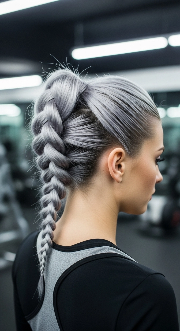 Metallic Silver High Ponytail Dutch Braid