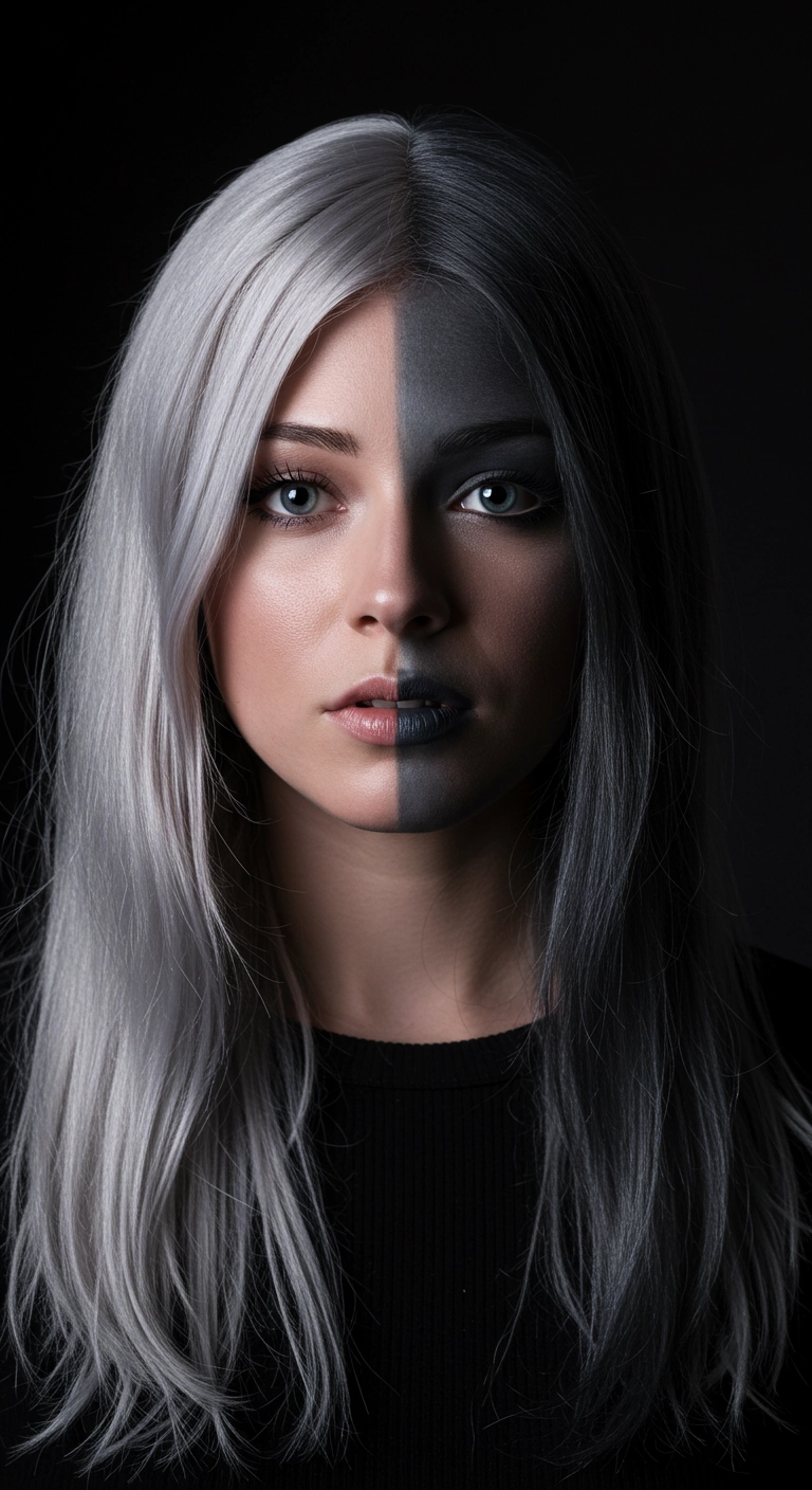 Icy Silver Face-Framing Straight Blowout