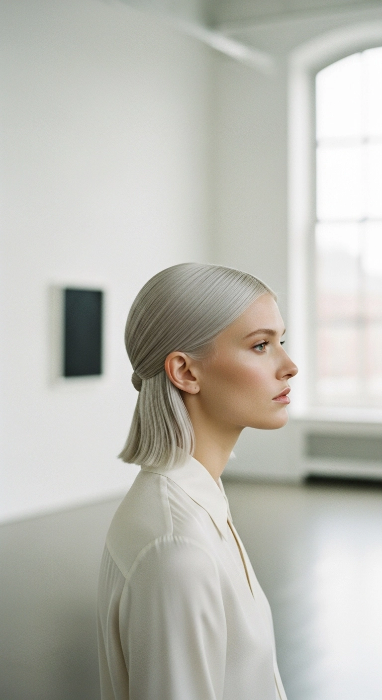 Icy Silver Sleek Half-Back Blunt Bob