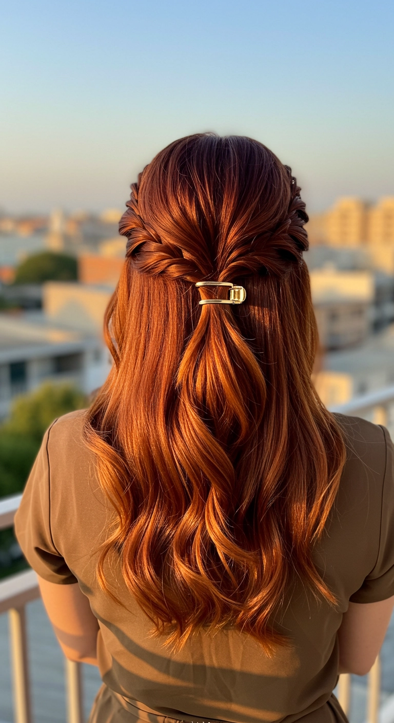 Copper Twisted Half-Up Style with Gold Metal Clip