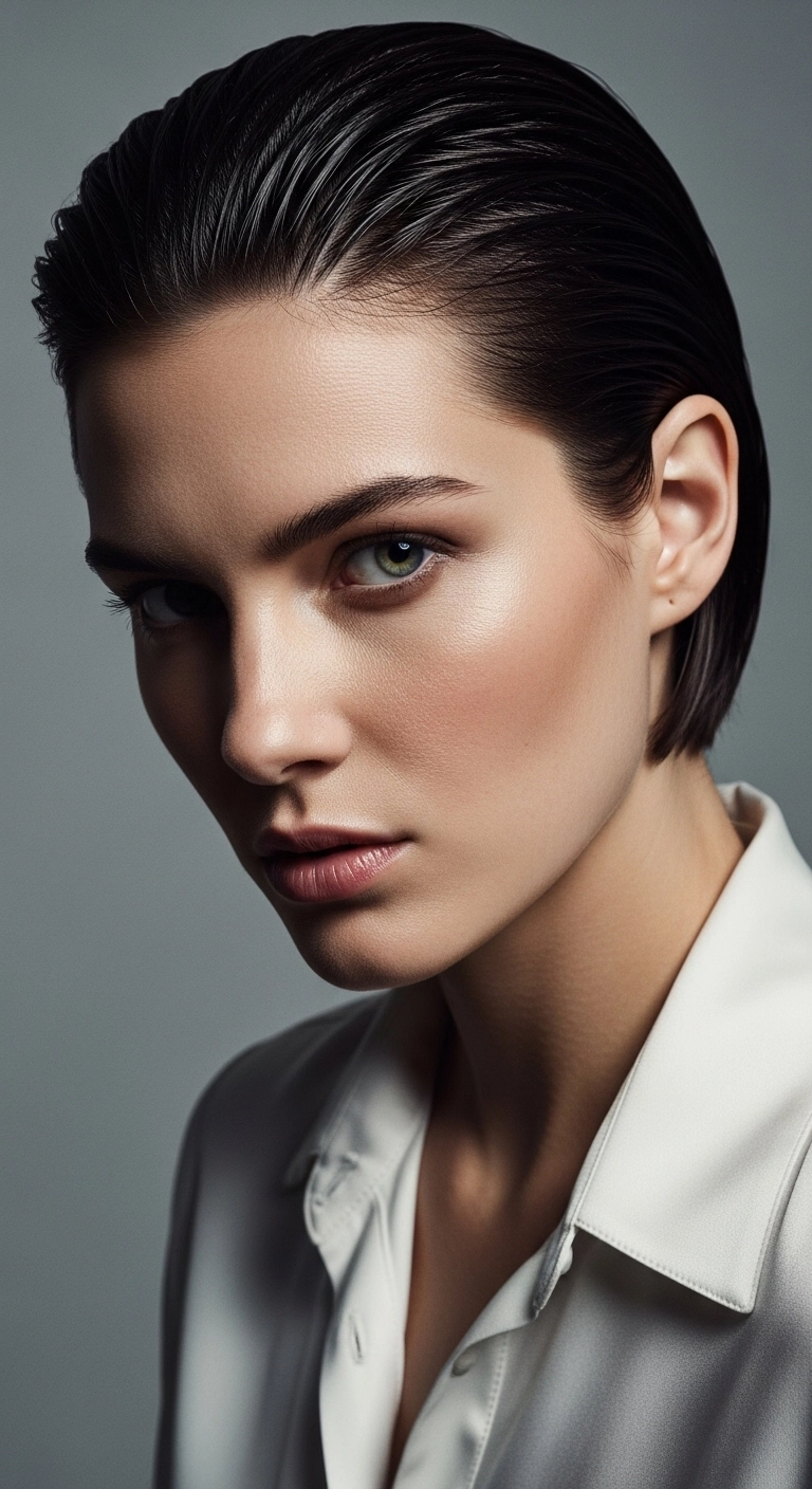 High-Gloss Slicked-Back Short Bob