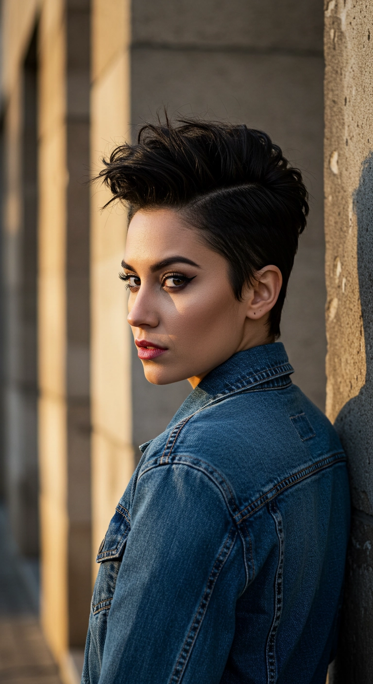 Edgy Textured Pixie Quiff with Tapered Sides