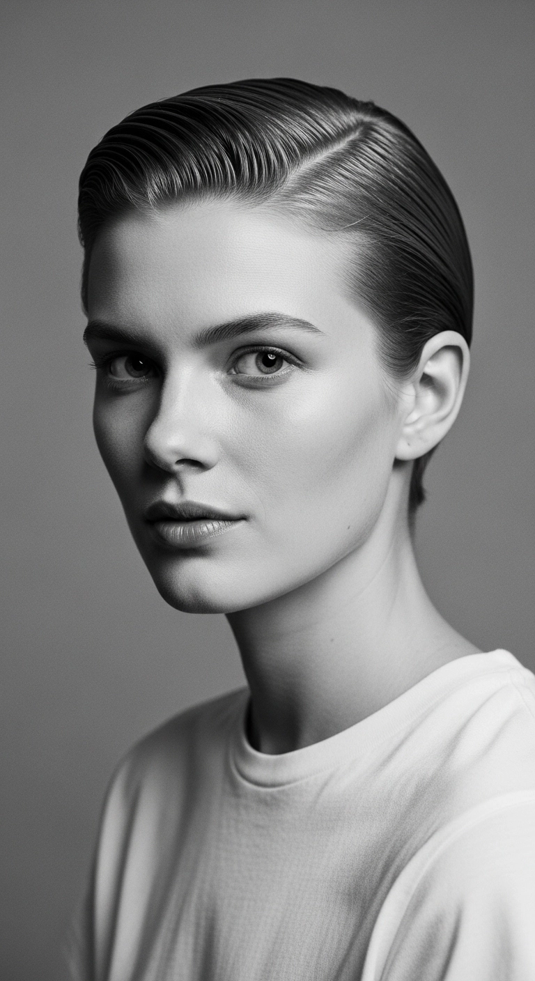 Sleek Side-Parted Slicked Pixie Cut