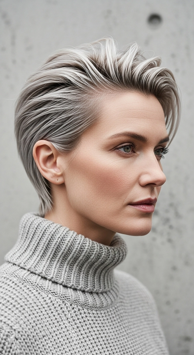 Swept-Back Icy Platinum Textured Pixie