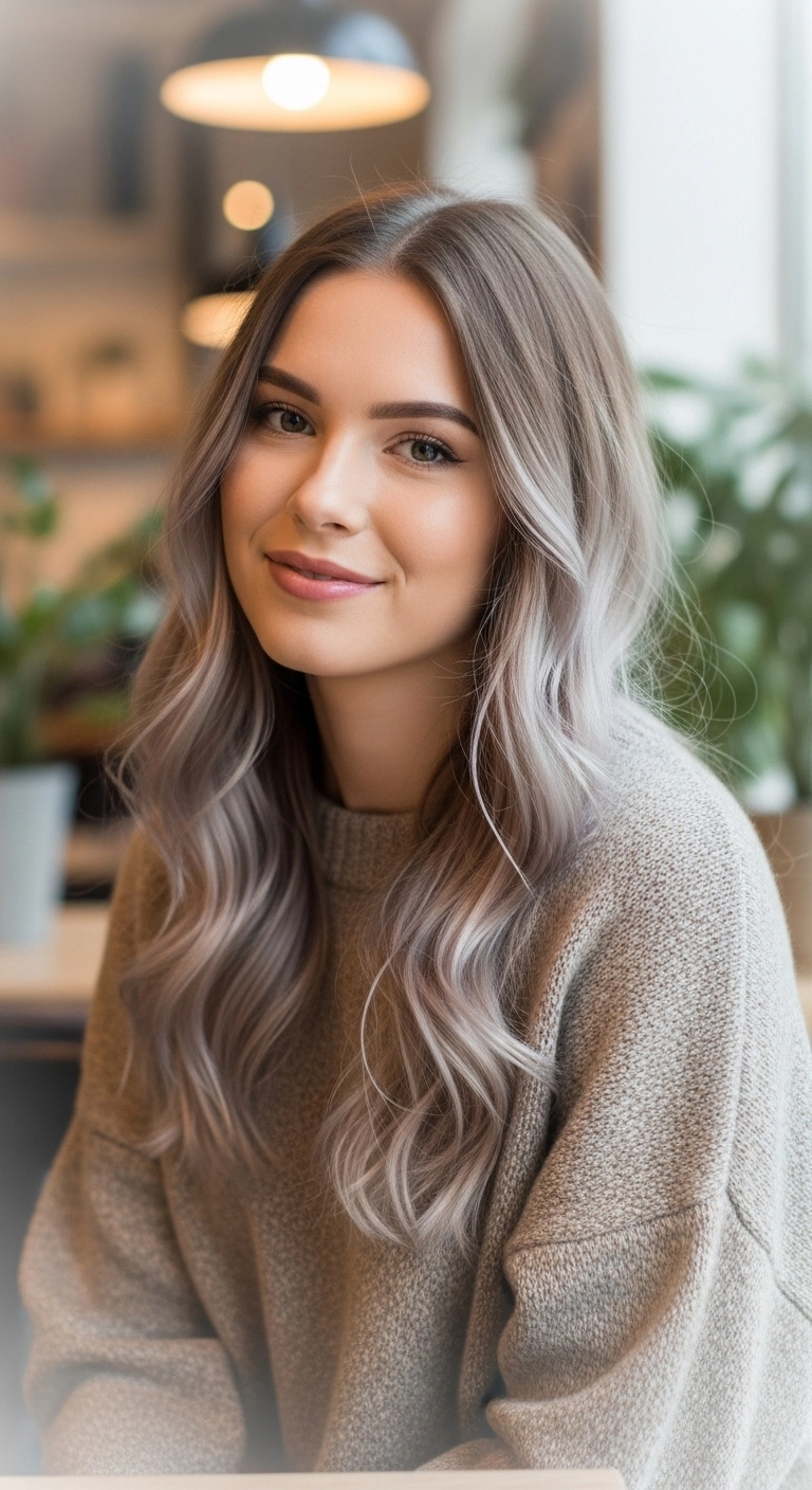 Mushroom Ash Blonde Balayage with Soft Lived-In Waves