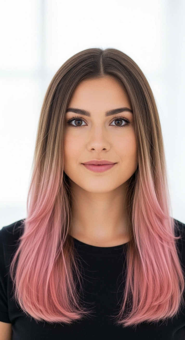 Ash Brown to Pastel Pink Ombré Blowout