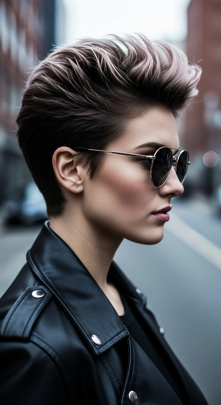 Edgy Textured Pixie Pompadour with Icy Highlights