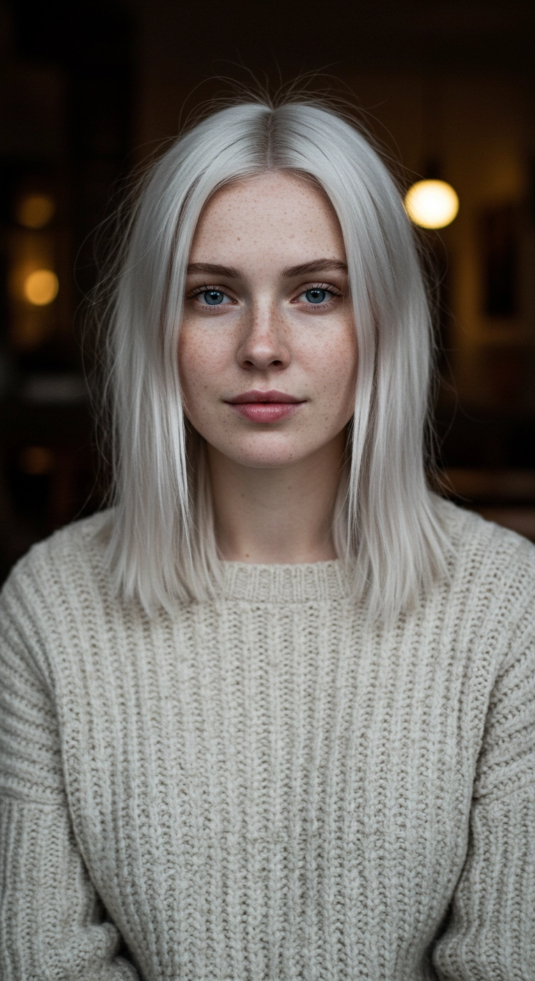Icy Platinum Blonde Blunt Lob