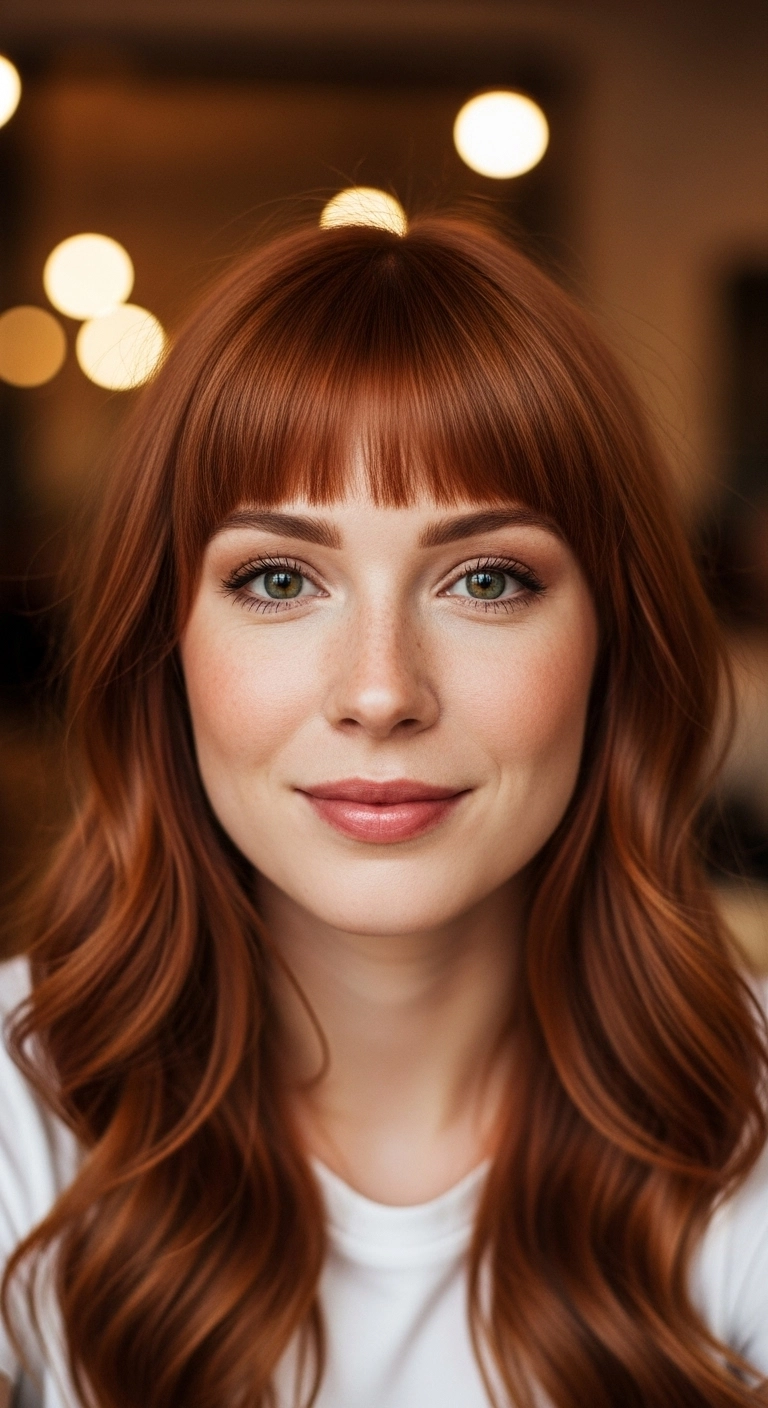 Warm Copper Waves with Soft Wispy Fringe