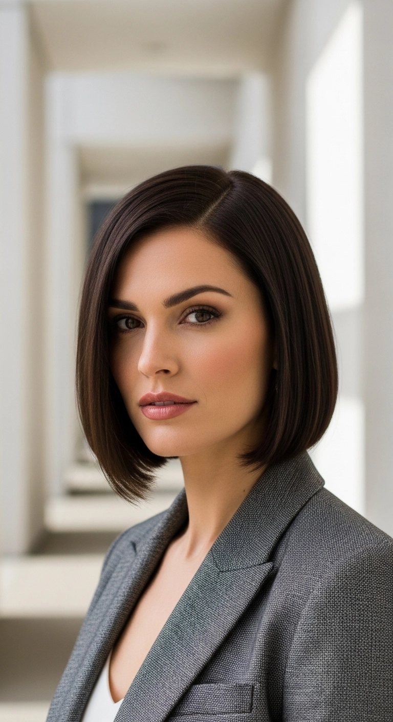 Sleek Side-Parted Chin-Length Dark Chocolate Bob