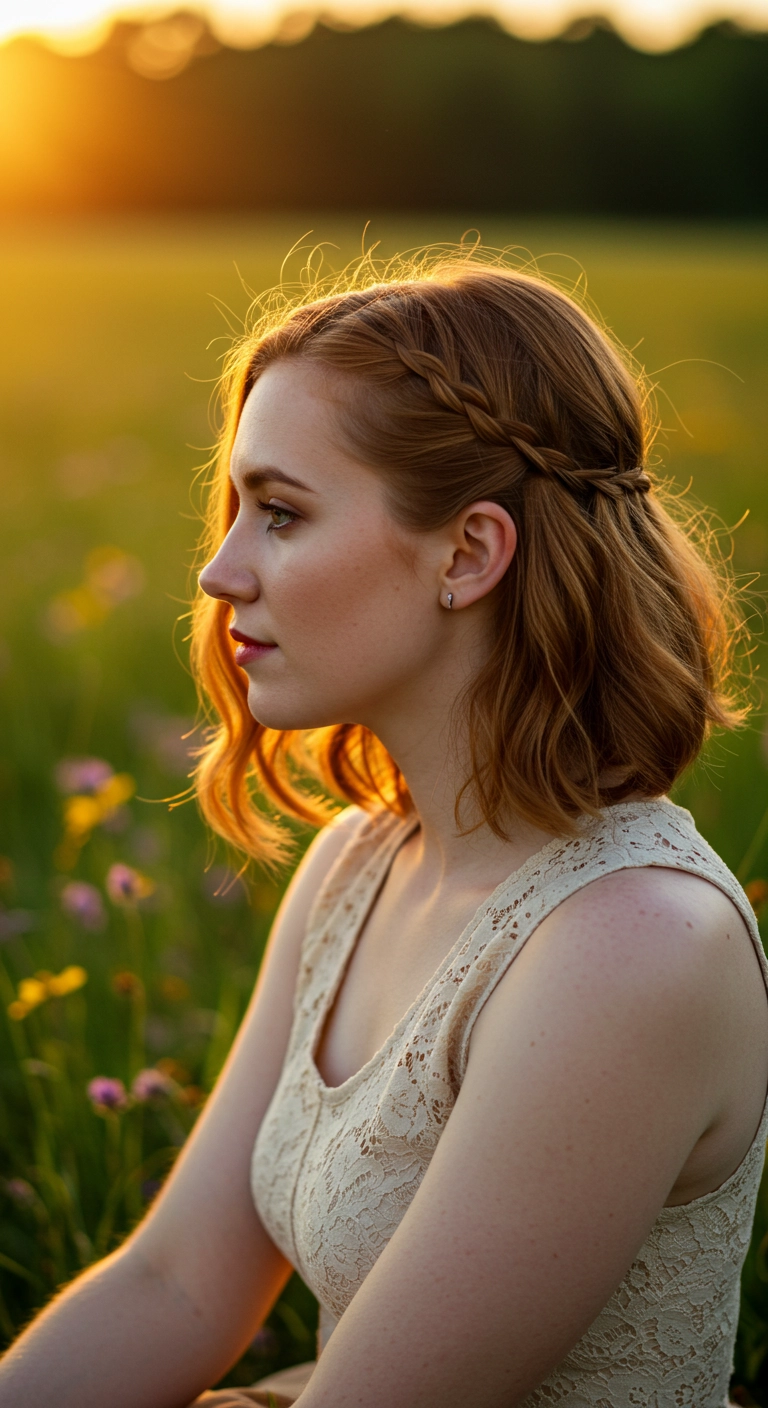 Romantic Half-Up Braided Lob for Copper Waves