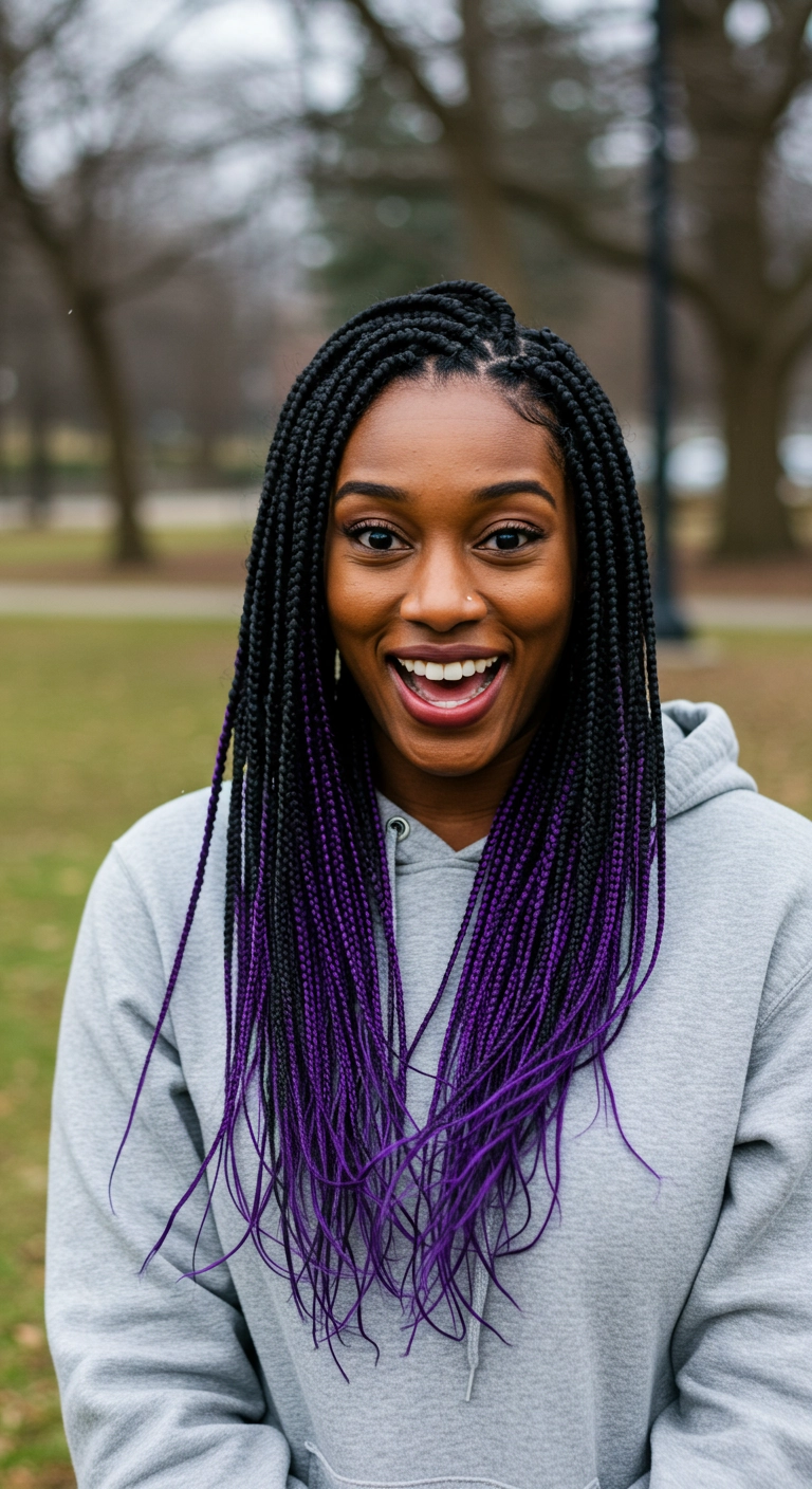 Long Black to Purple Ombré Knotless Box Braids