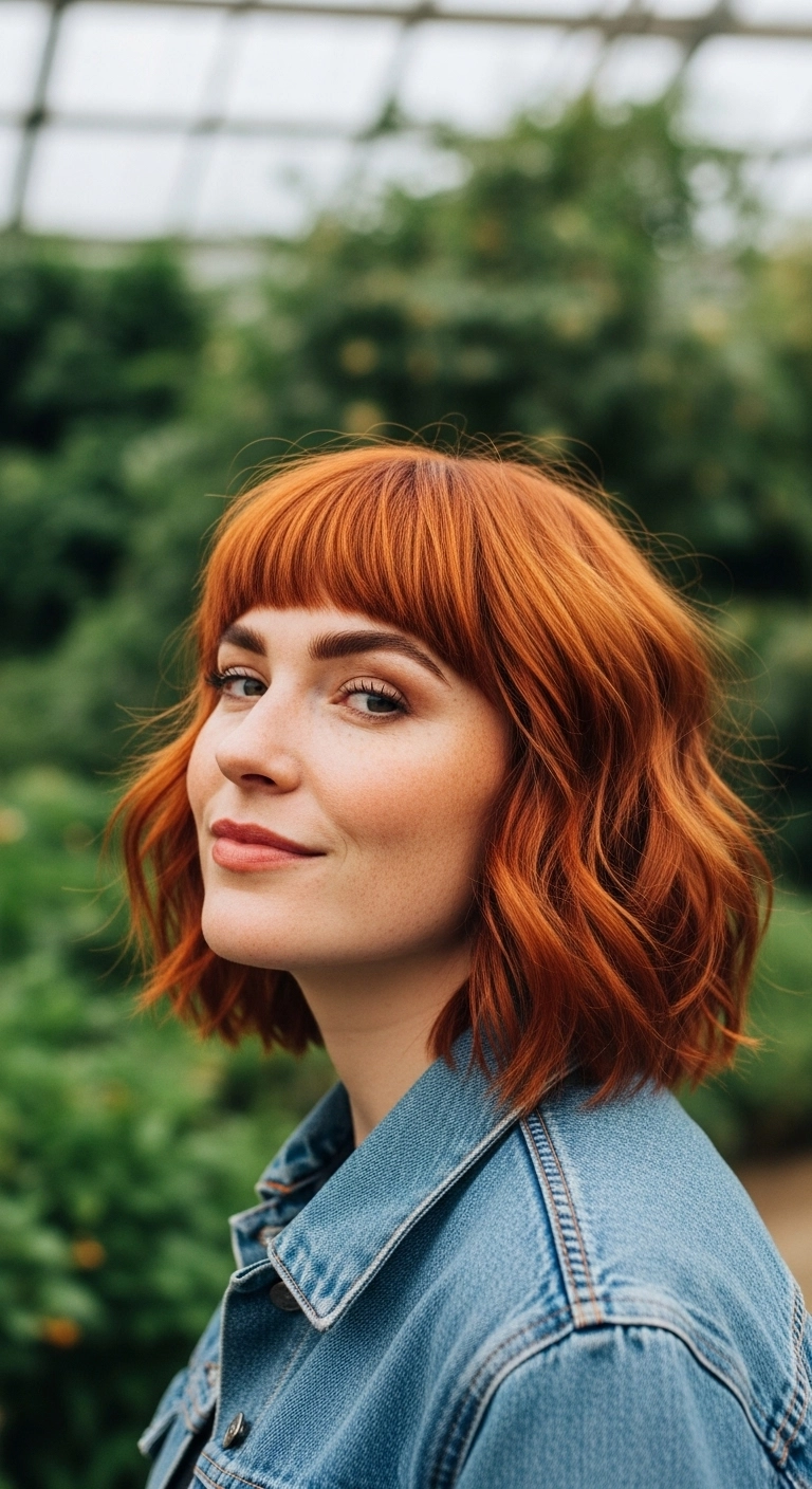 Lived-In Copper Wavy Bob with Full Bangs