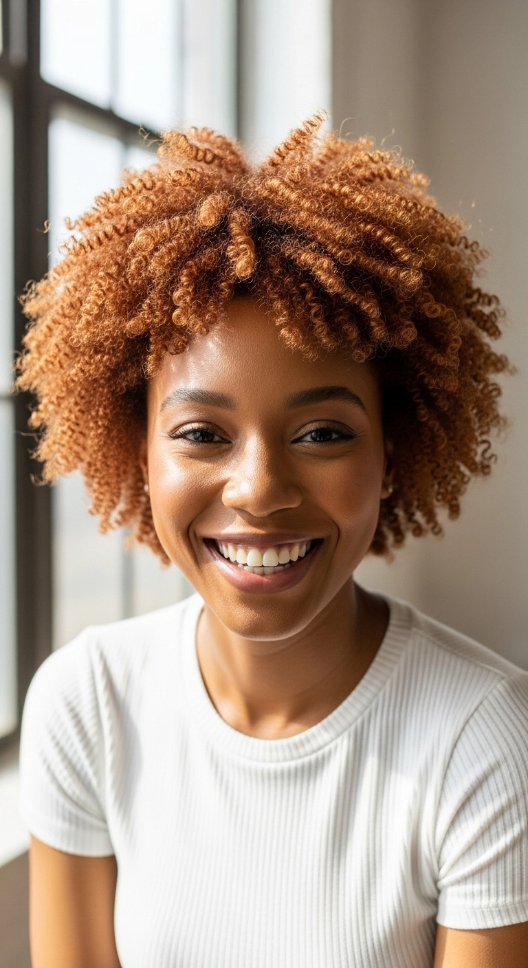 Sunlit Copper Defined Coils Afro Cut