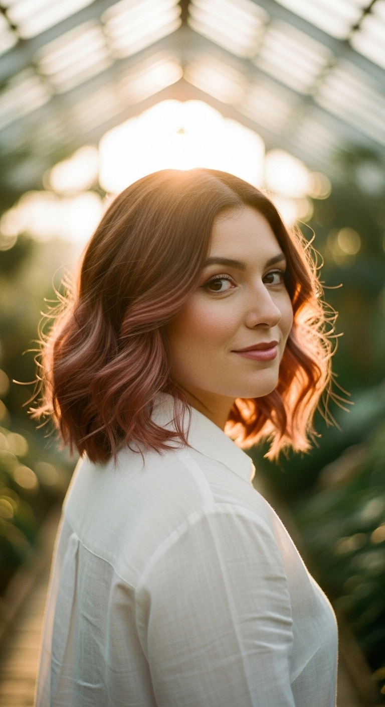 Dusty Rose Gold Wavy Lob