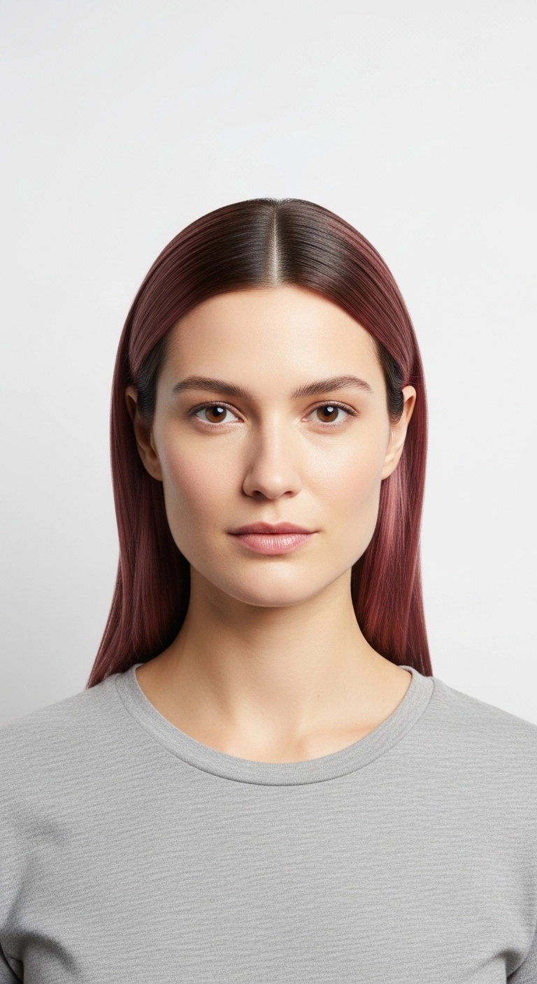 Sleek Center-Parted Dusty Mauve Straight Cut